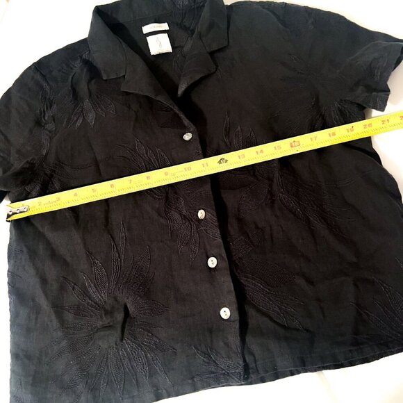 Joie Boxy Black Cropped Embroidered Linen Blouse Shell Buttons Medium - Picture 8 of 10
